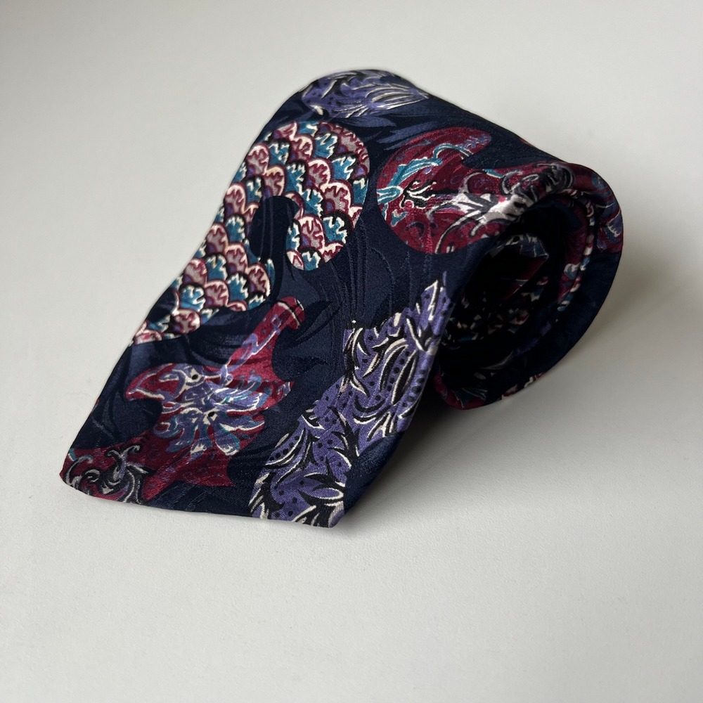 Sheaf & Caber 100% Silk Tie Navy Burgundy Purple Abstract Vintage USA